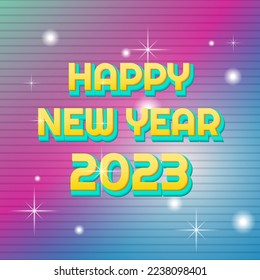 bunter Hintergrund, 3D-Texteffekt und horizontales Zeilendesign für das neue Jahr 2023.  einfaches und elegantes Konzept. Verwendung für Grußkarten und soziale Medien