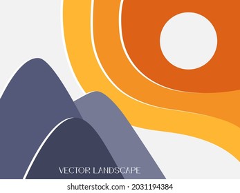 Colorful background with abstract landscape. Mountains and sun. Vector background with copy space for text.  Layout for social networks, banners, posters. Design of wall art, covers