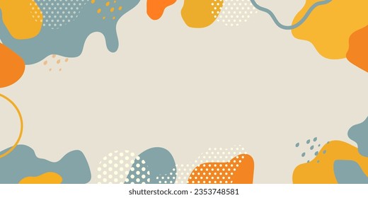 Fondo colorido. Formas y puntos abstractos. Fondo vectorial. Naranja, amarillo y azul