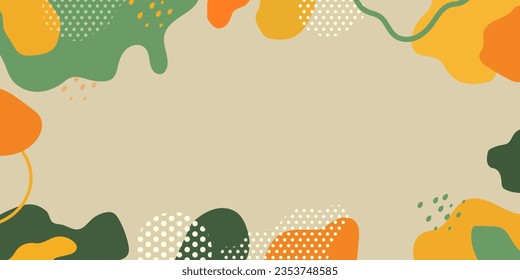 Colorful background. Abstract shapes and dots. Vector background. Orange, yellow and green