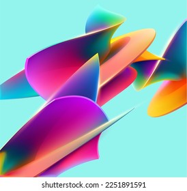 Colorful background of abstract twisted wavy shapes. 3D geometric elements.