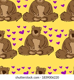 Colorful background with bears. Vector decorative cute background. Happy New Year, seamless pattern with animals. Winter time