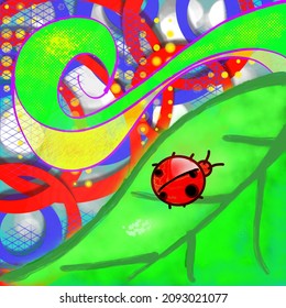 a colorful background with beetles and leaves objek