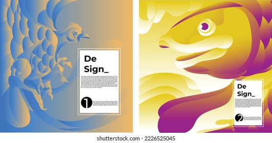 Colorful background. bird and fish design with color gradient. Bird and fish background template with Dummy Text for Web Design, Landing Pages, Posters and Prints