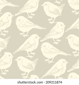 Colorful background with birds silhouettes. Vector seamless pattern 