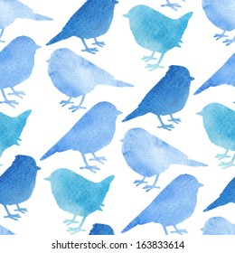 Colorful background with birds in watercolor style. Vector seamless pattern