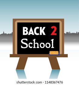 Colorful background with blackboard and the text back to school written with various letters