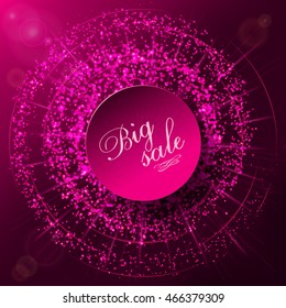 Colorful background with a blank space for text. The effect of the explosion, uneven rays, starry dust, reflection and glow. Template for  trade discounts, invitations, greetings and presentations.