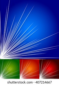 Colorful background with blast, bursting effect from corner. Radiating, radial lines background set.