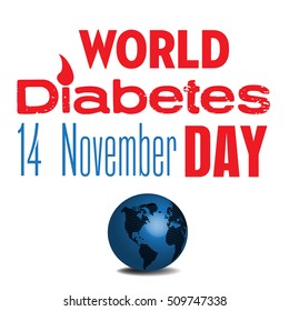 Colorful background with blue globe and the text world diabetes day written in red and blue