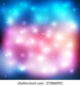 Colorful background with bright bokeh and particles