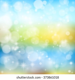 Colorful background with bright bokeh and particles