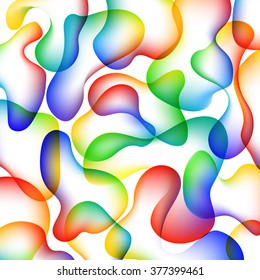 Colorful Background with Bright Random Bubbles on White. Rainbow Colored Design Elements. Spectrum Gradients.