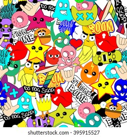 Colorful background bright stickers vector seamless pattern