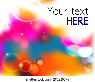 Colorful background with bubbles, sparkles and copy space