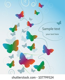 Colorful background with butterflies. Vector background
