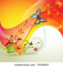 Colorful background with butterfly and flowers