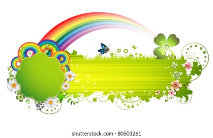 Colorful background with butterfly and flowers