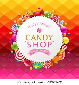 Colorful Background With Candy Banner With Gradient Mesh, Vector Illustration