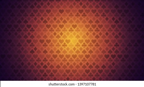 Colorful background with card suits. Picture spades, hearts, diamonds, clubs. Background for gambling, casino advertising. Vector illustration.