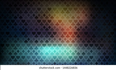 Colorful background with card suits. Picture spades, hearts, diamonds, clubs. Background for gambling, casino advertising. Vector illustration.