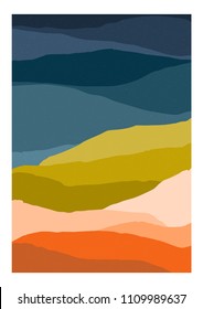 Colorful background or card template with abstract mountains of motley colors. Modern vertical bright colored backdrop with curves or stripes. Decorative vector illustration in contemporary art style