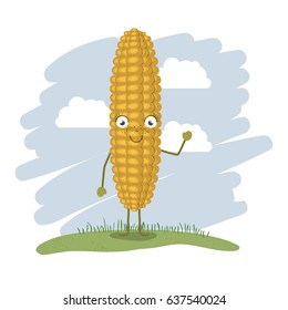 colorful background with cartoon corn vector illustration
