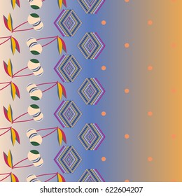 Colorful background with cherries berry and geometric rhomb and circle.