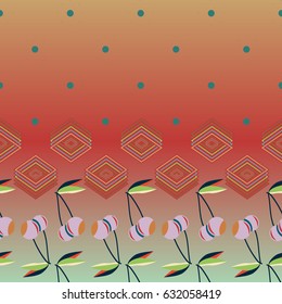 Colorful background with cherries berry and geometric rhomb and circle.