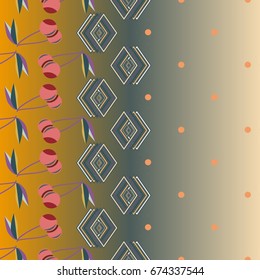 Colorful background with cherries berry and geometric rhomb and circle.
