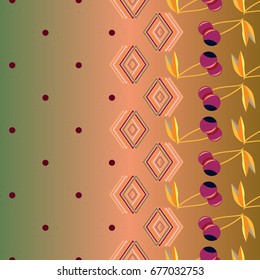 Colorful background with cherries berry and geometric rhomb and circle.