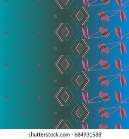 Colorful background with cherries berry and geometric rhomb and circle.