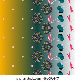 Colorful background with cherries berry and geometric rhombs and circles.
