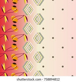 Colorful background with cherries berry and geometric rhomb and circle.