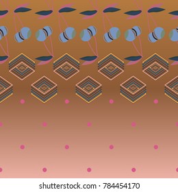Colorful background with cherries berry and geometric rhomb and circle.