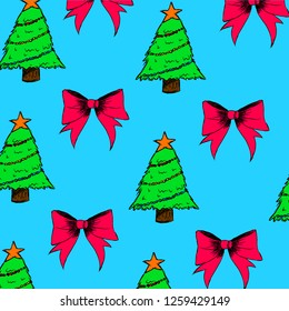 Colorful background with Christmas tree and bow