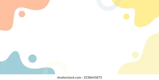A colorful background with circles and waves. The background is white and the colors are blue, yellow and orange