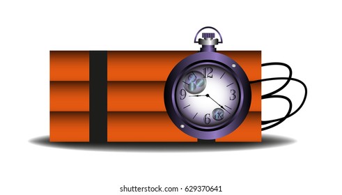 Colorful background with a clock connected to a bomb. Time bomb concept