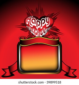 Colorful background with colored frame and the text Happy Birthday written inside a red heart