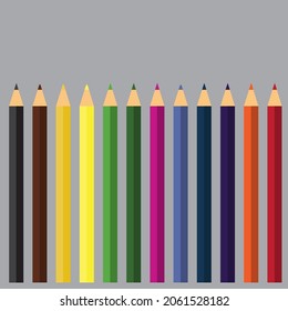 Colorful background with colored pencils. Space for your text. Vector illustration.