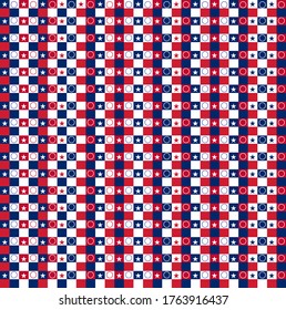 Colorful background composed of multiple geometrical shapes in red, blue and white.