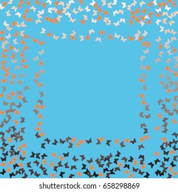 Colorful background of confetti butterflies. Rectangle vector frame texture for holidays, greeting cards, posters, websites, carnivals, for the design of your website, fabric, paper, printing.