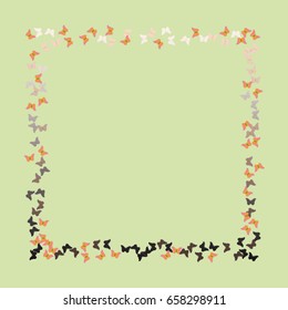 Colorful background of confetti butterflies. Rectangle vector frame texture for holidays, greeting cards, posters, websites, carnivals, for the design of your website, fabric, paper, printing.