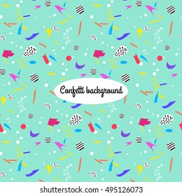 Colorful background with confetti, vector seamless pattern.