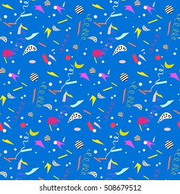 Colorful background with confetti, vector seamless pattern.