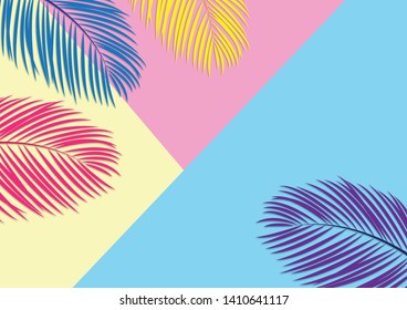 Colorful background Creative ideas for summer, decorated with palm trees