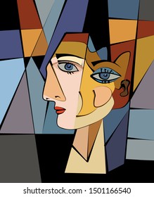 Colorful background, cubism art style,abstract portrait