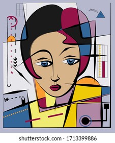Colorful background, cubism art style,abstract portrait