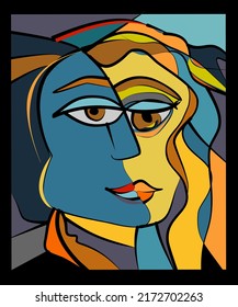 Colorful background, cubism art style,abstract portrait