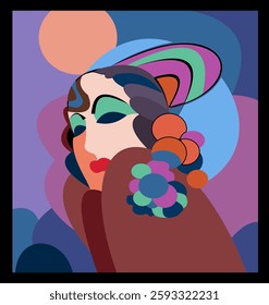 Colorful background, cubism art style,abstract portrait of woman